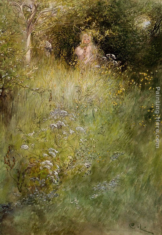 Carl Larsson A Fairy, or Kersti, and a View of a Meadow
